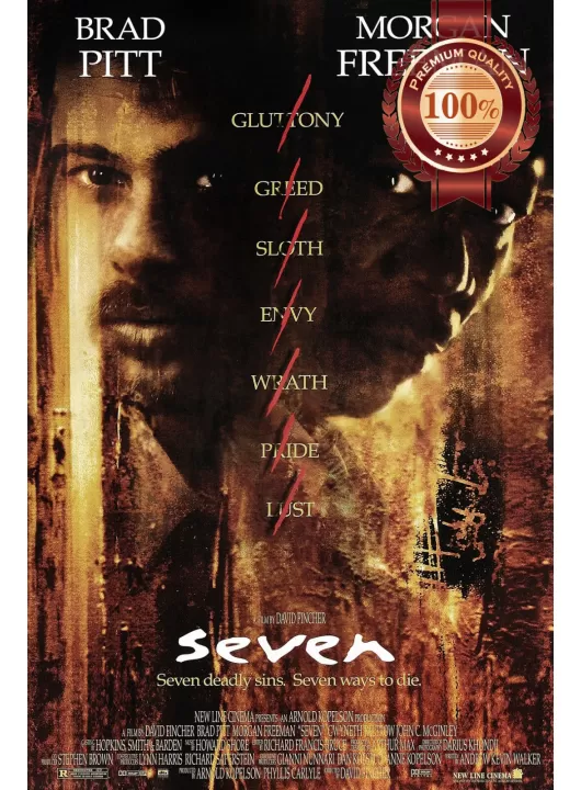 SE7EN SEVEN 1995 90s BRAD PITT MORGAN FREEMAN CINEMA MOVIE PRINT PREMIUM POSTER SE7EN SEVEN 1995 90s BRAD PITT MORGAN FREEMAN CINEMA MOVIE PRINT PREMIUM POSTER