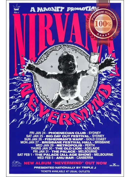 NIRVANA NEVERMIND AUSTRALIAN TOUR AUS ORIGINAL BAND MUSIC PRINT PREMIUM POSTER