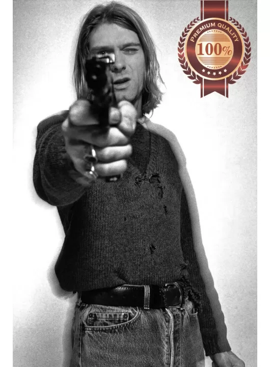 KURT COBAIN GUN BLACK AND WHITE RARE ORIGINAL PHOTO PRINT PREMIUM POSTER