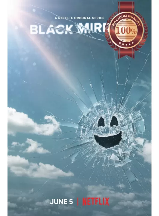 BLACK MIRROR BLUE SMILEY FACE BROKEN GLASS SERIES TV SHOW PRINT PREMIUM POSTER BLACK MIRROR BLUE SMILEY FACE BROKEN GLASS SERIES TV SHOW PRINT PREMIUM POSTER