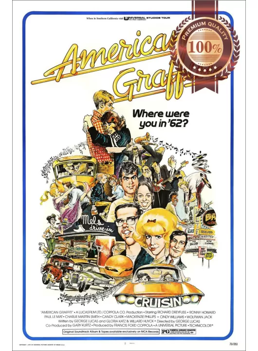AMERICAN GRAFFITI 1973 70s ORIGINAL CINEMA FILM MOVIE PRINT PREMIUM POSTER