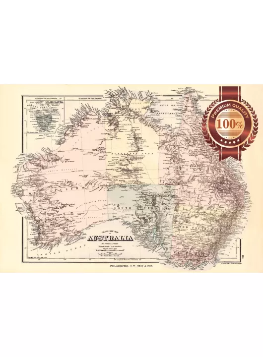 1878 VINTAGE AUSTRALIAN AUS AUSTRALIA MAP RETRO GRAYS PRINT - PREMIUM POSTER 1878 VINTAGE AUSTRALIAN AUS AUSTRALIA MAP RETRO GRAYS PRINT - PREMIUM POSTER