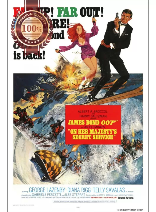 JAMES BOND ON HER MAJESTY'S SECRET SERVICE 1969 60s ORIGINAL MOVIE PRINT PREMIUM POSTER