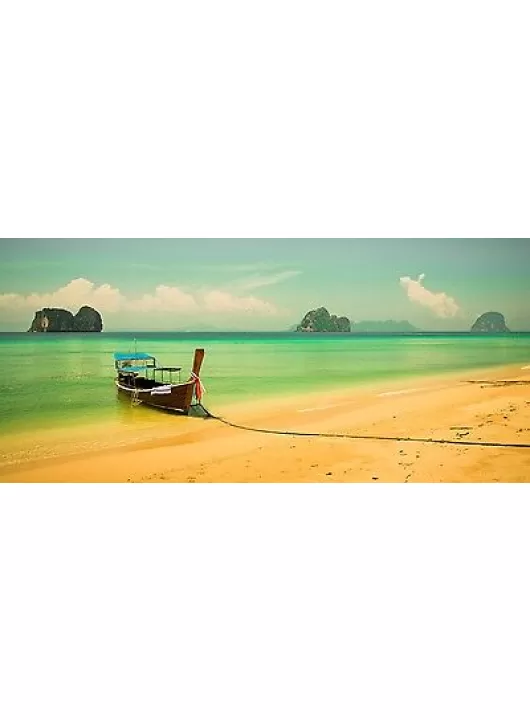 LARGE BEAUTIFUL OASIS BEACH SCENE WITH BOAT THAI ART PRINT PREMIUM POSTER