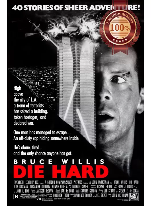 DIE HARD B&W VERSION 1988 80s ORIGINAL CINEMA MOVIE FILM PRINT PREMIUM POSTER