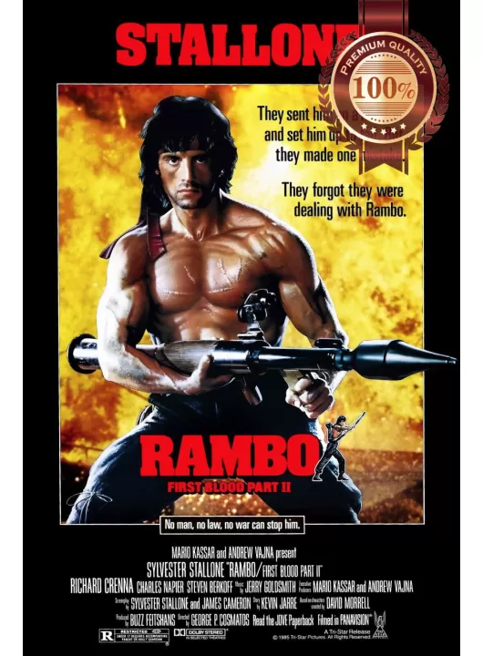 RAMBO FIRST BLOOD PART 2 1985 80s TWO II MOVIE ORIGINAL CINEMA PRINT PREMIUM POSTER
