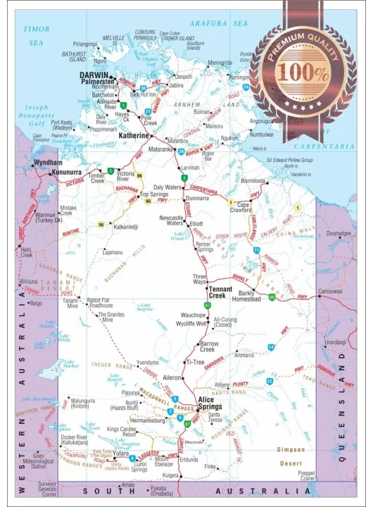 NORTHERN TERRITORY STATE ROADS AUSTRALIA MAP OF AUS CHART PRINT PREMIUM POSTER