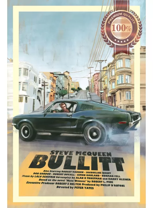 BULLITT NEW ART 1968 60s PAINTING ORIGINAL MOVIE CINEMA PRINT PREMIUM POSTER