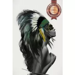 NATIVE AMERICAN HEADDRESS FEMALE ORIGINAL ARTWORK ART PRINT PREMIUM POSTER