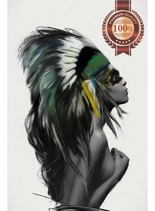 NATIVE AMERICAN HEADDRESS FEMALE ORIGINAL ARTWORK ART PRINT PREMIUM POSTER