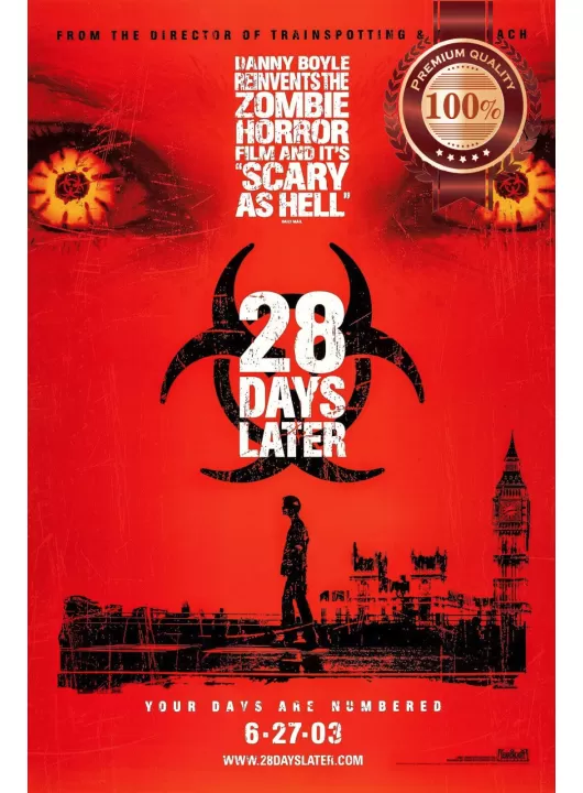 28 DAYS LATER RED ZOMBIE FILM MOVIE ART ORIGINAL CINEMA PRINT PREMIUM POSTER 28 DAYS LATER RED ZOMBIE FILM MOVIE ART ORIGINAL CINEMA PRINT PREMIUM POSTER