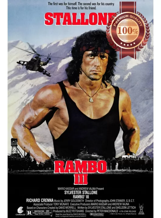 RAMBO III 3 THREE STALLONE 1988 80s OFFICIAL ORIGINAL MOVIE PRINT PREMIUM POSTER RAMBO III 3 THREE STALLONE 1988 80s OFFICIAL ORIGINAL MOVIE PRINT PREMIUM POSTER