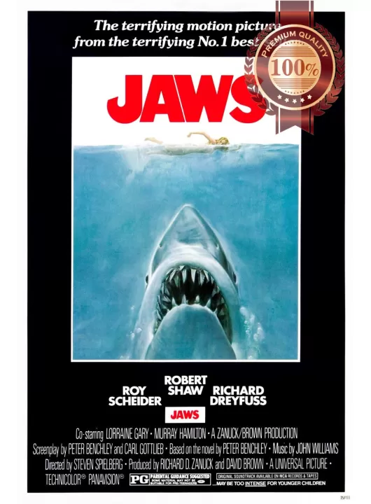JAWS 1 OFFICIAL ORIGINAL 1975 FIRST FILM MOVIE CINEMA PRINT PREMIUM POSTER JAWS 1 OFFICIAL ORIGINAL 1975 FIRST FILM MOVIE CINEMA PRINT PREMIUM POSTER