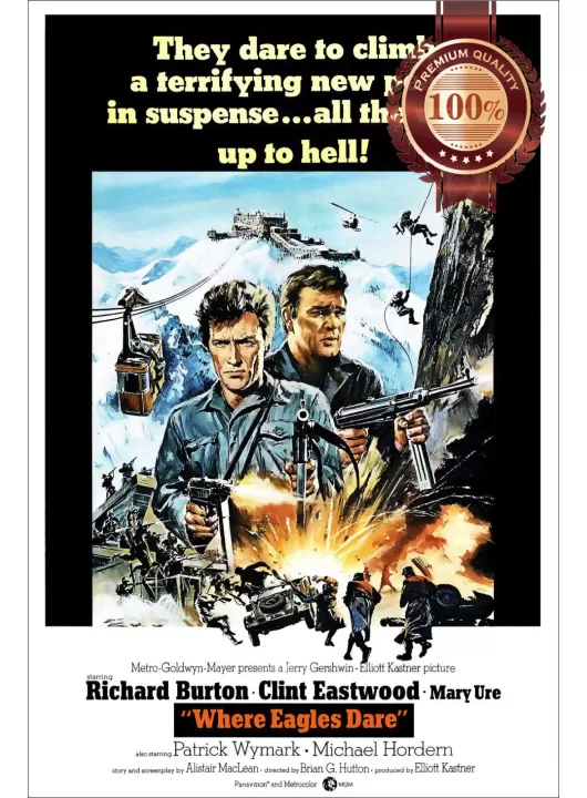 WHERE EAGLES DARE 1968 60s FILM ORIGINAL CINEMA MOVIE PRINT PREMIUM POSTER