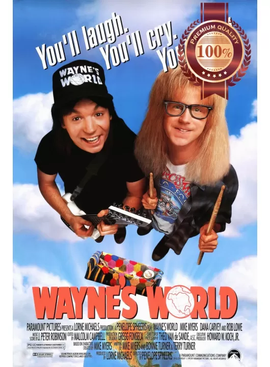 WAYNE'S WORLD 1 1992 90s ORIGINAL OFFICIAL MOVIE FILM PRINT PREMIUM POSTER WAYNE'S WORLD 1 1992 90s ORIGINAL OFFICIAL MOVIE FILM PRINT PREMIUM POSTER