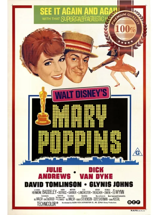 MARY POPPINS 1964 60s ORIGINAL OFFICIAL CINEMA MOVIE FILM PRINT PREMIUM POSTER