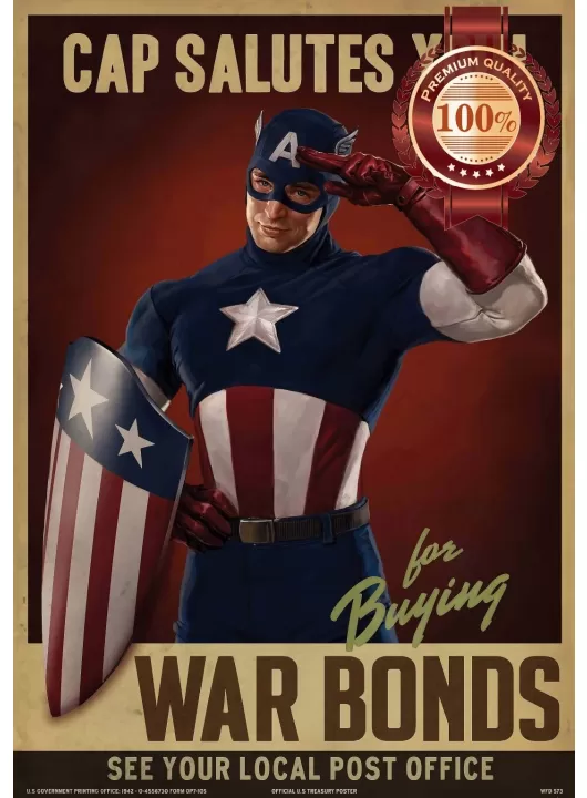 CAP SALUTES YOU WAR CAPTAIN AMERICA RETRO WALL ART PRINT - PREMIUM POSTER CAP SALUTES YOU WAR CAPTAIN AMERICA RETRO WALL ART PRINT - PREMIUM POSTER