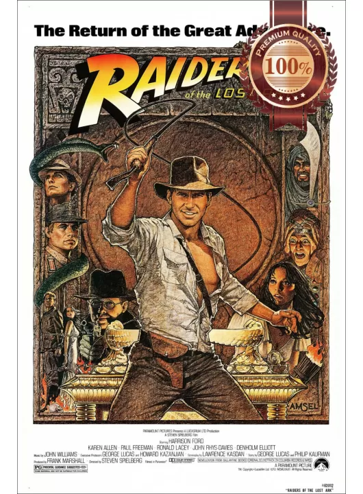 INDIANA JONES RAIDERS OF THE LOST ARK V3 1981 80s ORIGINAL MOVIE PRINT PREMIUM POSTER INDIANA JONES RAIDERS OF THE LOST ARK V3 1981 80s ORIGINAL MOVIE PRINT PREMIUM POSTER