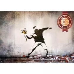BANKSY FLOWER THROWER LOVE IS IN THE AIR ORIGINAL PHOTO PRINT PREMIUM POSTER