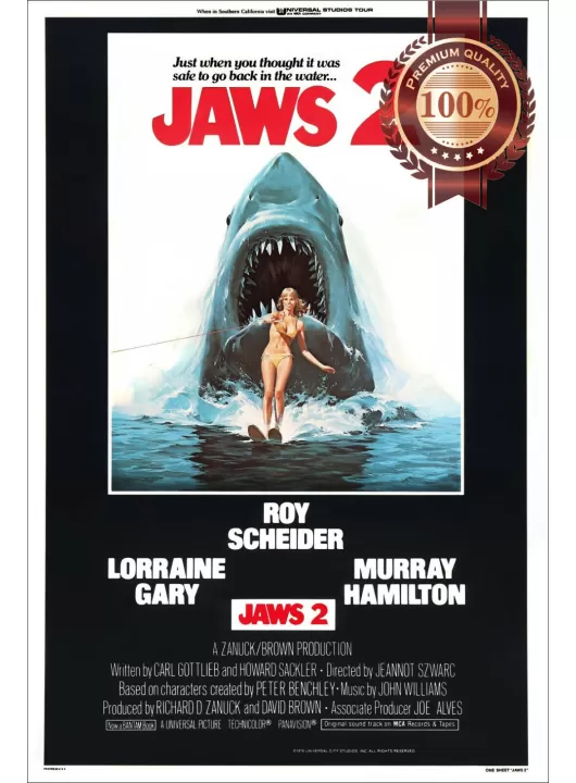 JAWS 2 TWO II SHARK BEHIND SKIER ORIGINAL CINEMA ART PRINT PREMIUM POSTER