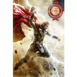 THOR FLYING WITH HAMMER LIGHTNING HOME DECOR ORIGINAL PRINT PREMIUM POSTER