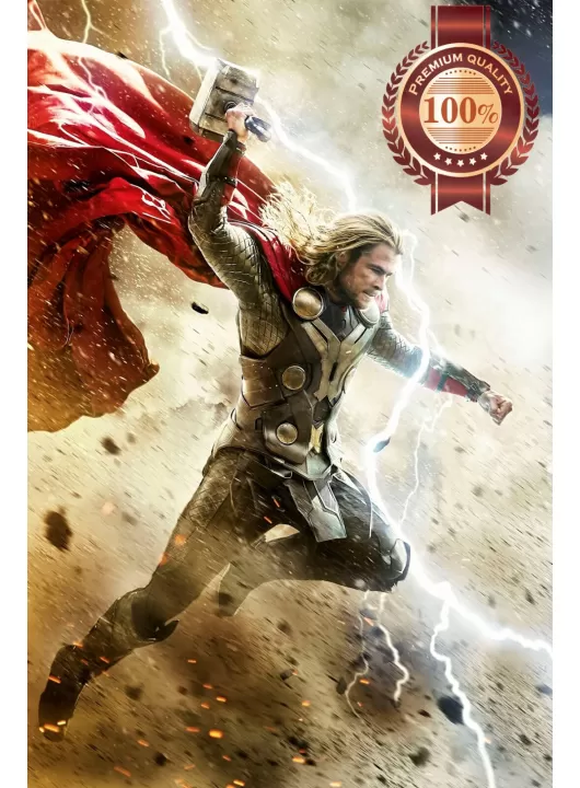 THOR FLYING WITH HAMMER LIGHTNING HOME DECOR ORIGINAL PRINT PREMIUM POSTER